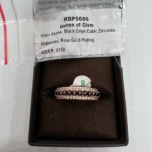 Queen of Glam Rose Gold Ring with Black Onyx and Cubic Zirconia